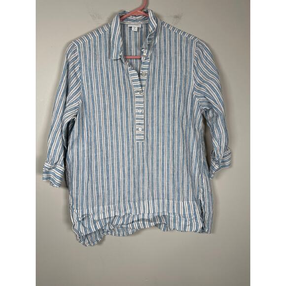 J Jill Perfect Linen Relaxed Tunic Popover Tahitian Teal Womens Size M Petite - Picture 2 of 9